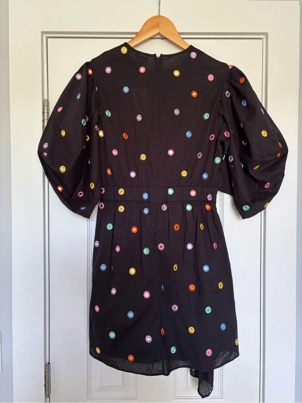 RHODE Pia Ruched Embellished Cotton-voile Mini Dress Black Mirror Size Small - Picture 6 of 8